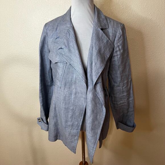 Reiss Arta Light Blue Chambray 100% Linen Draped Belted Jacket Womens 4 - Picture 5 of 9